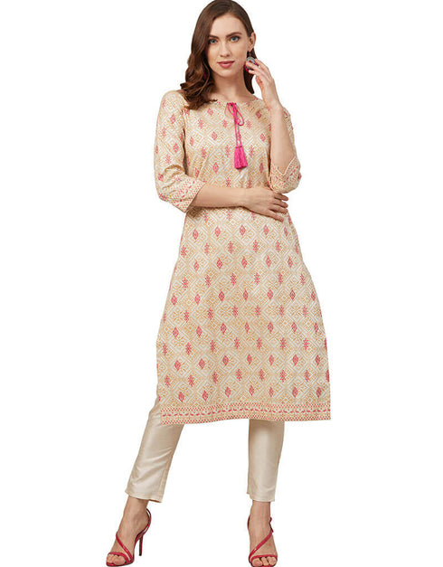 Beige Poly Silk Pant Kurti