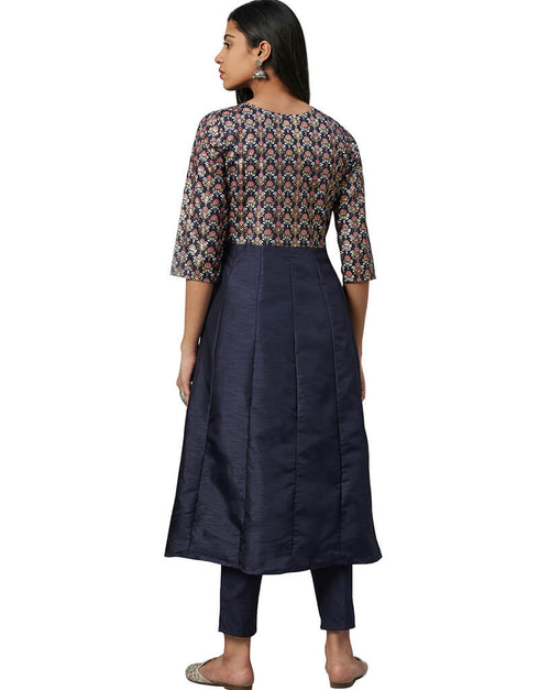 Blue Poly Silk Pant Kurti Back View
