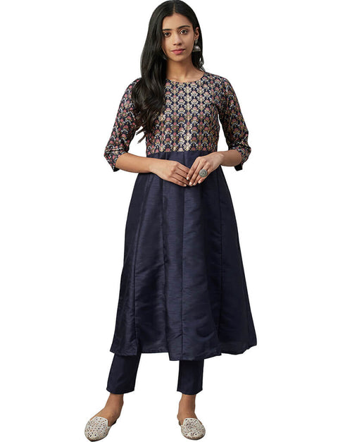 Blue Poly Silk Pant Kurti