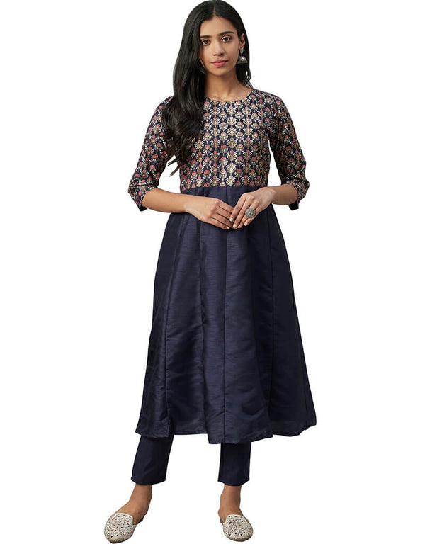 Blue Poly Silk Pant Kurti