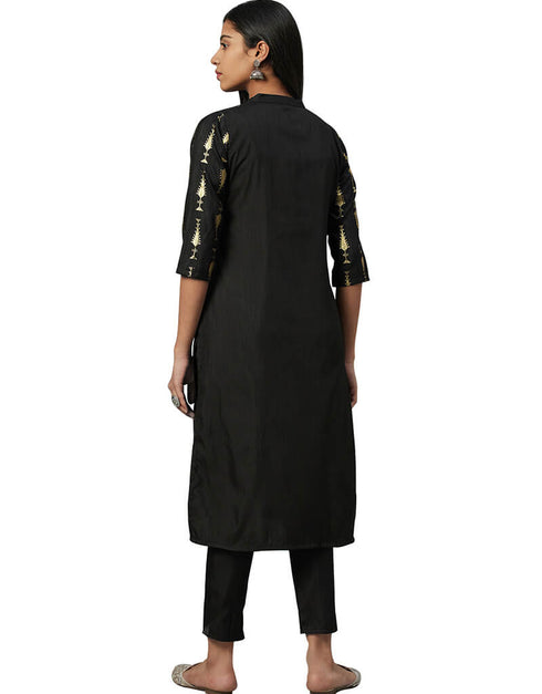 Black Poly Silk Pant Kurti Back View