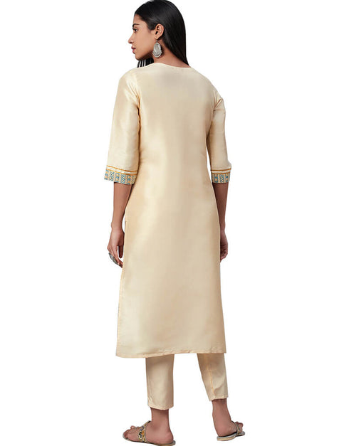 Beige Poly Silk Pant Kurti Back View