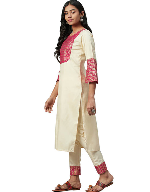 Beige Poly Silk Pant Kurti Closure View