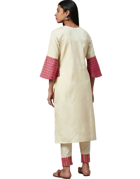 Beige Poly Silk Pant Kurti Back View