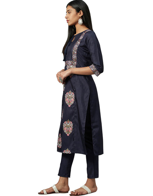 Blue Poly Silk Pant Kurti Closure View