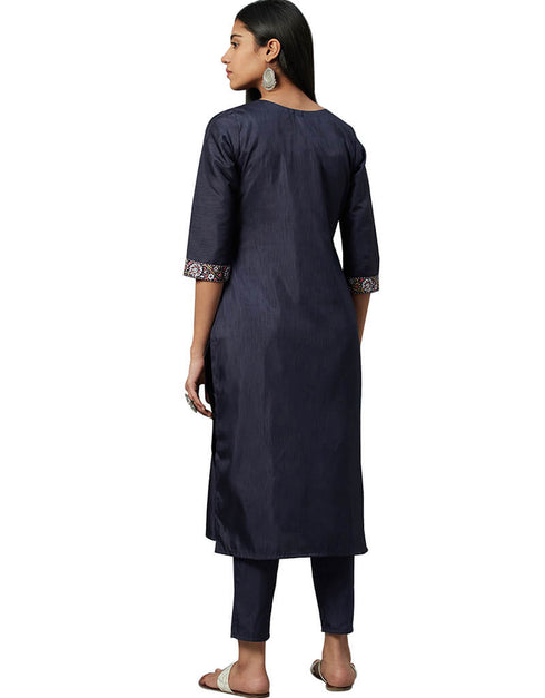Blue Poly Silk Pant Kurti Back View
