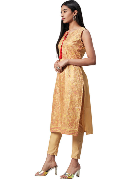 Orange Poly Silk Pant Kurti Closure View