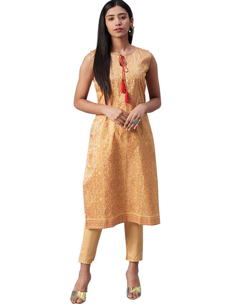 Orange Poly Silk Pant Kurti