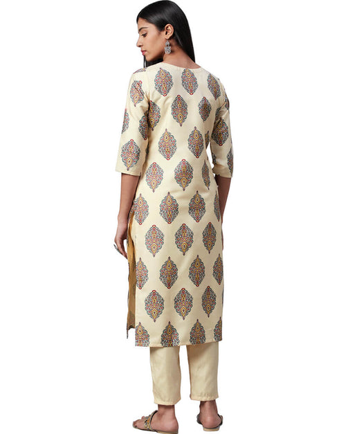 Beige Poly Silk Pant Kurti Back View