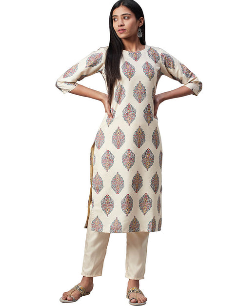 Beige Poly Silk Pant Kurti