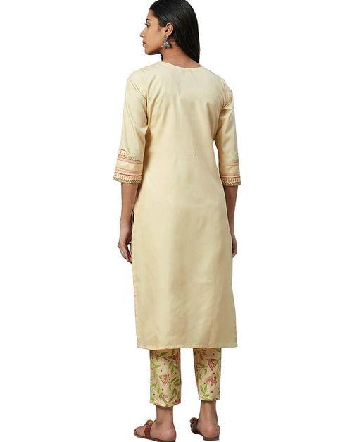 Beige Poly Silk Pant Suit Back View