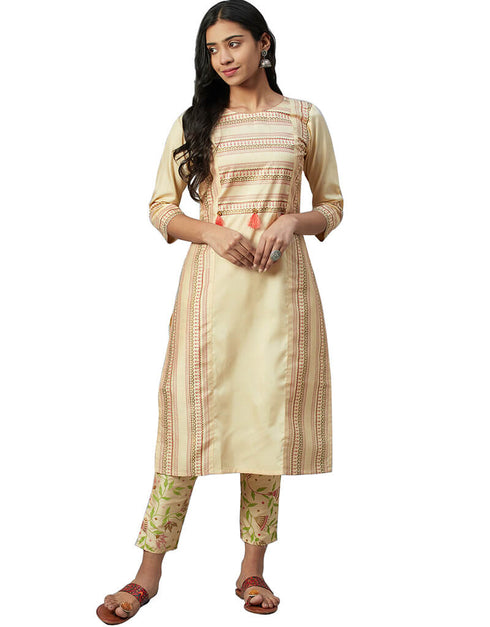 Beige Poly Silk Pant Suit