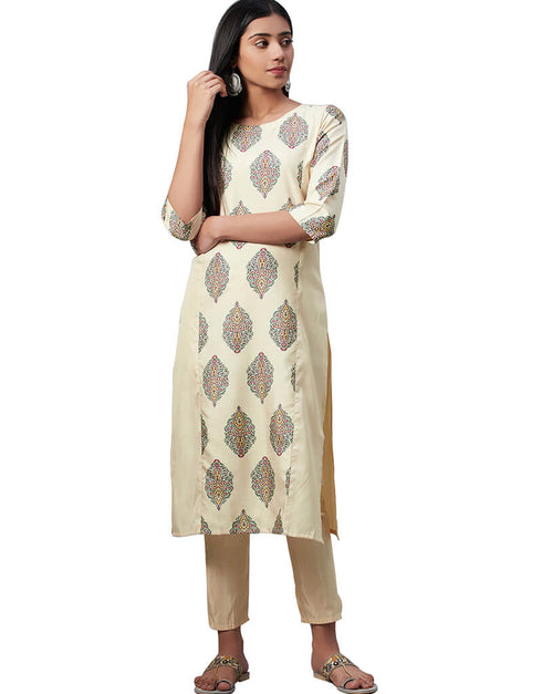 Beige Poly Silk Pant Suit