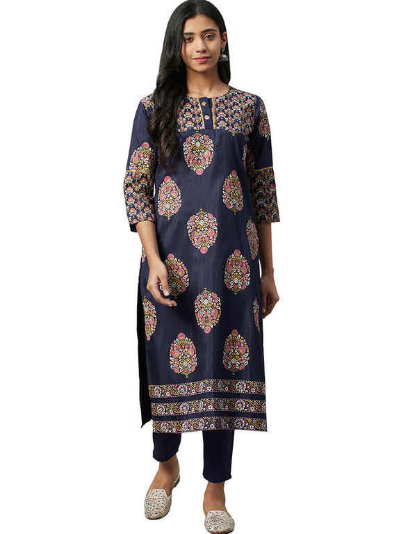 Blue Poly Silk Pant Suit