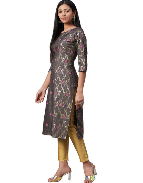 Grey Poly Silk Pant Suit Closure View