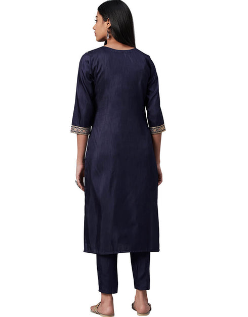 Blue Poly Silk Pant Suit Back View