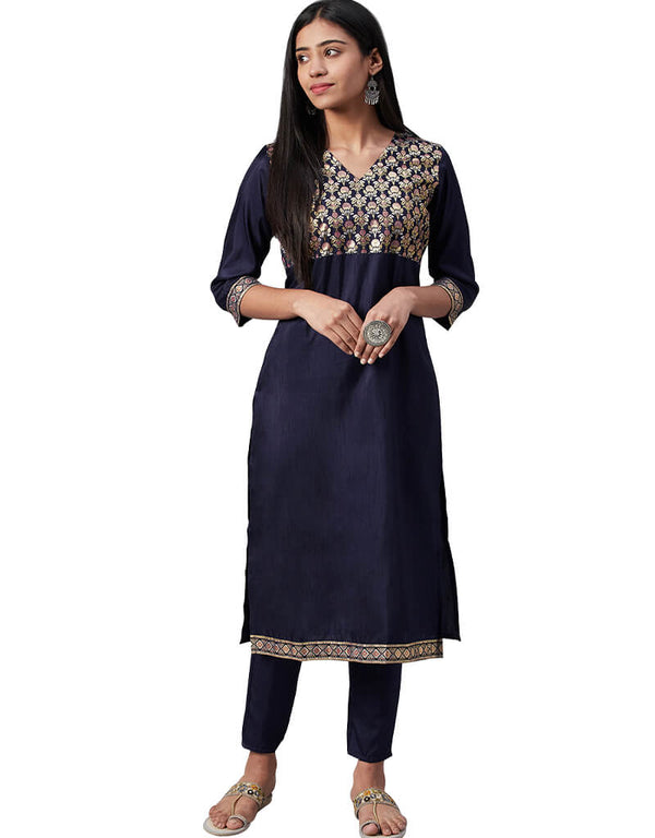 Blue Poly Silk Pant Suit