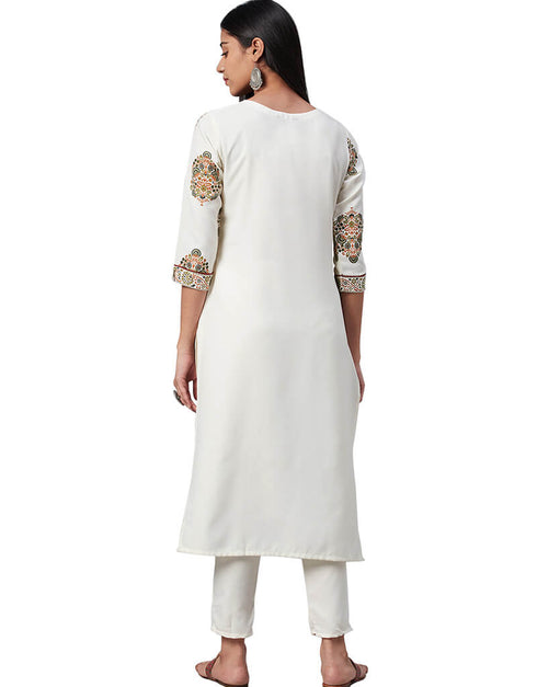 White Rayon Pant Suit Back View