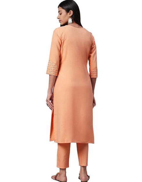 Orange Rayon Pant Suit Back View