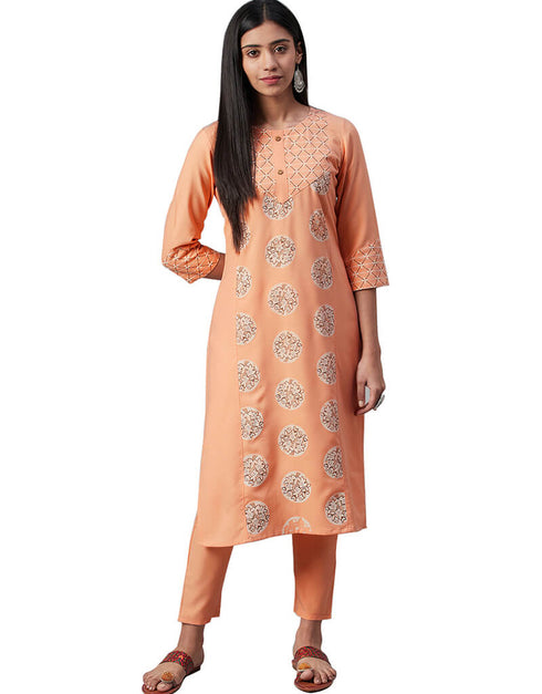 Orange Rayon Pant Suit