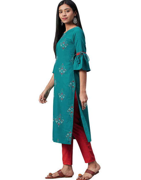 Blue Rayon Pant Suit Closure View