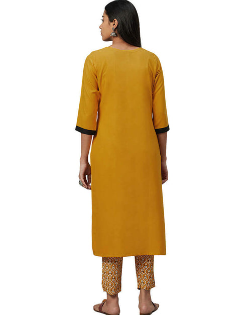 Yellow Rayon Pant Suit Back View