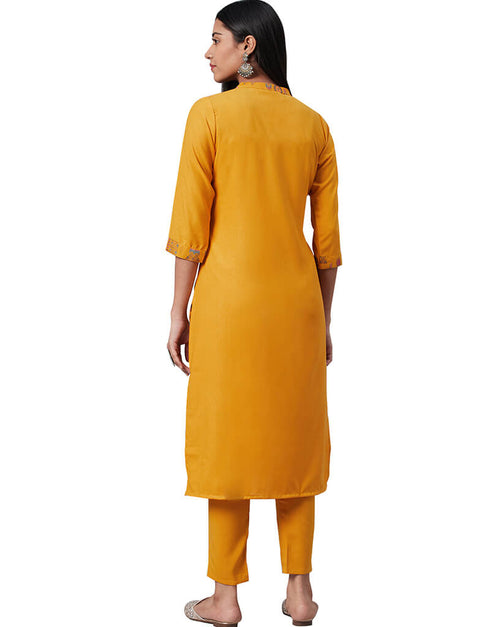 Yellow Rayon Pant Suit Back View