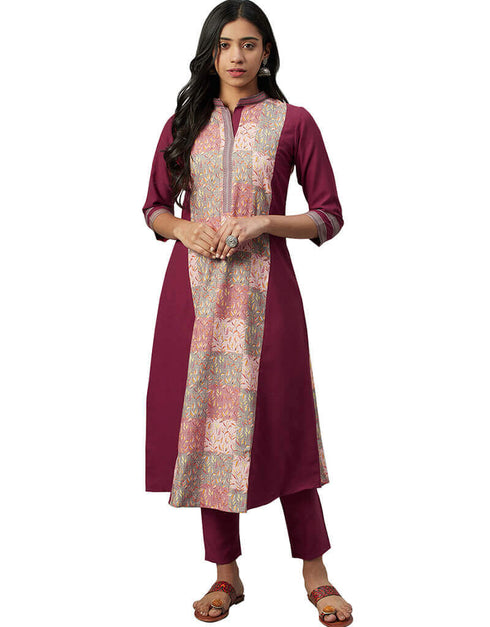 Wine Rayon Pant Suit