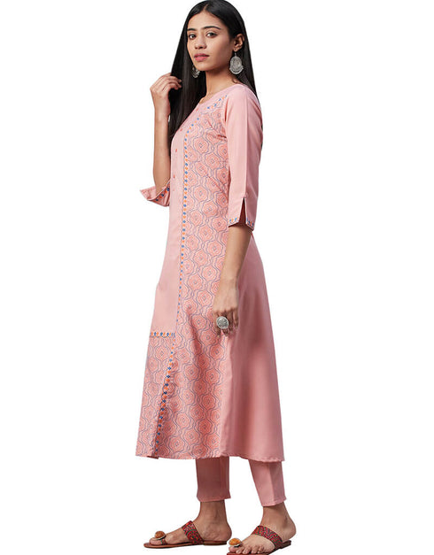 Pink Rayon Pant Suit Closure View