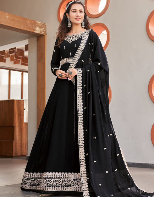 Black Anarkali style Salwar Suit Designer Salwar Suit Salwar Kameez in Embroidery, Daimonds & Lace Work