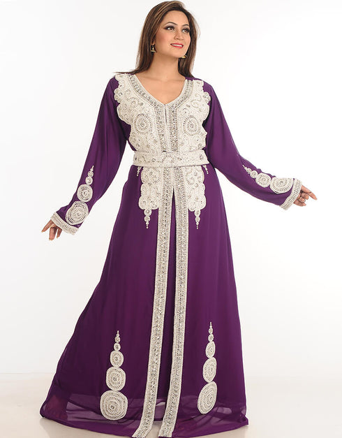 Arabic Red Georgette Hand Zari Embroidery Galabiya