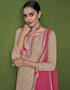 Beige Sharara style Suit Faux Georgette Salwar Kameez in Swarovski Embroidery, Sequins & Lace Work Closure View