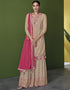Beige Sharara style Suit Faux Georgette Salwar Kameez in Swarovski Embroidery, Sequins & Lace Work