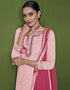 Light Pink Sharara style Suit Faux Georgette Salwar Kameez in Swarovski Embroidery, Sequins & Lace Work Closure View