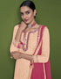 Peach Sharara style Suit Faux Georgette Salwar Kameez in Swarovski Embroidery, Sequins & Lace Work Closure View