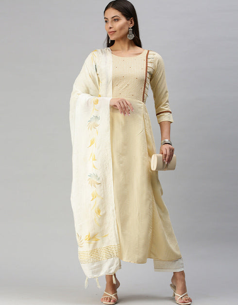 Beige Lining Silk Pant Salwar Suit