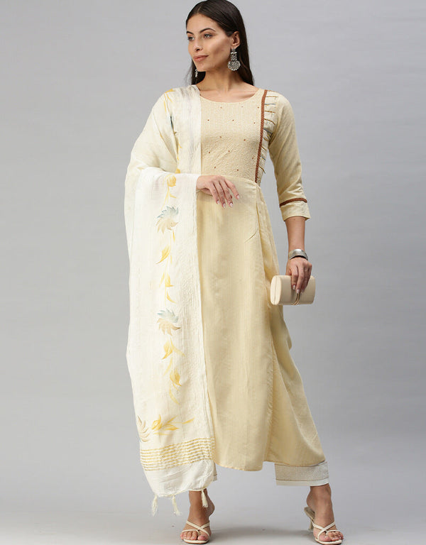 Beige Lining Silk Pant Salwar Suit