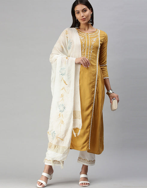 Yellow Lining Silk Pant Salwar Suit