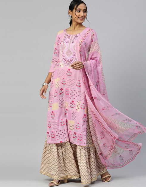 Purple Pure Cotton Sharara Salwar Suit