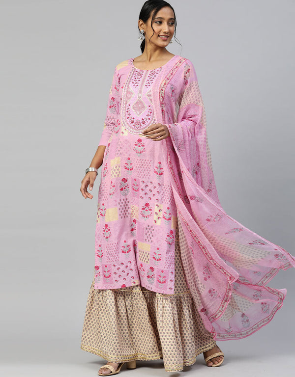 Purple Pure Cotton Sharara Salwar Suit