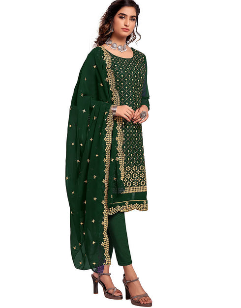 Green 60 Grm Georgette Chudidar Salwar Suit Back View