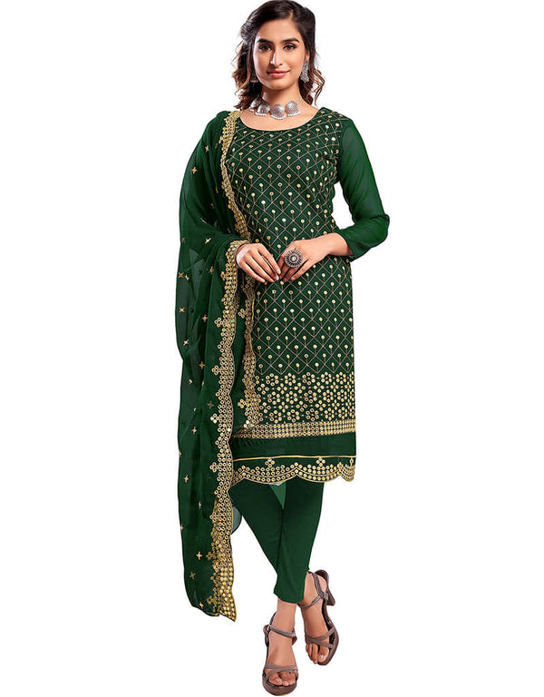 Green 60 Grm Georgette Chudidar Salwar Suit