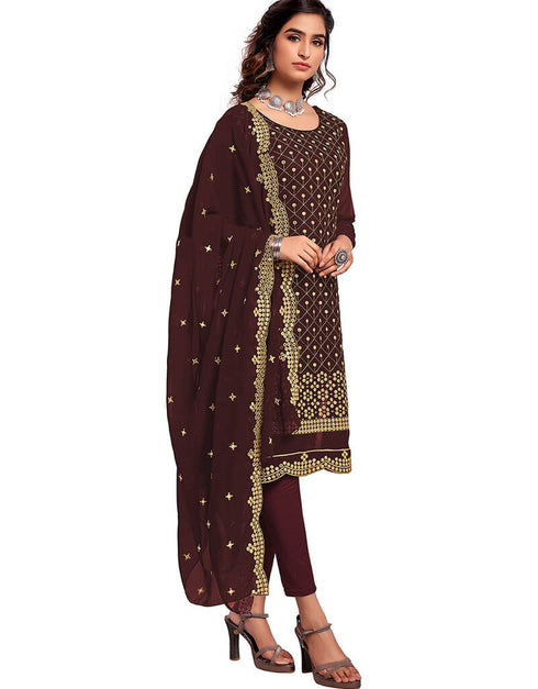 Maroon 60 Grm Georgette Chudidar Salwar Suit Back View