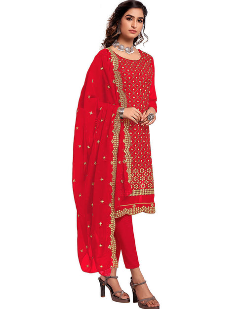 Red 60 Grm Georgette Chudidar Salwar Suit Back View