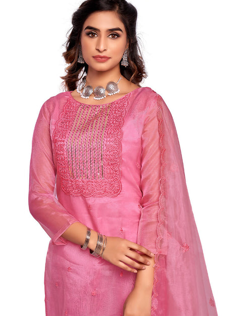 Pink Organza Chudidar Salwar Suit Closure View
