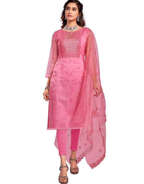 Pink Organza Chudidar Salwar Suit