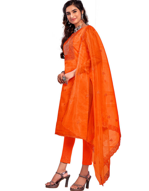 Orange Organza Chudidar Salwar Suit Back View