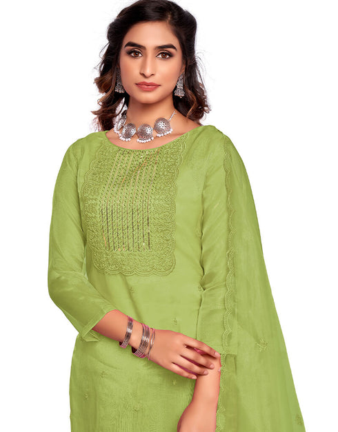 Green Organza Chudidar Salwar Suit Closure View