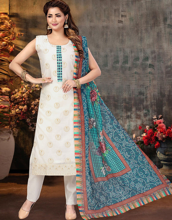 White Chanderi Silk Pant Salwar Suit