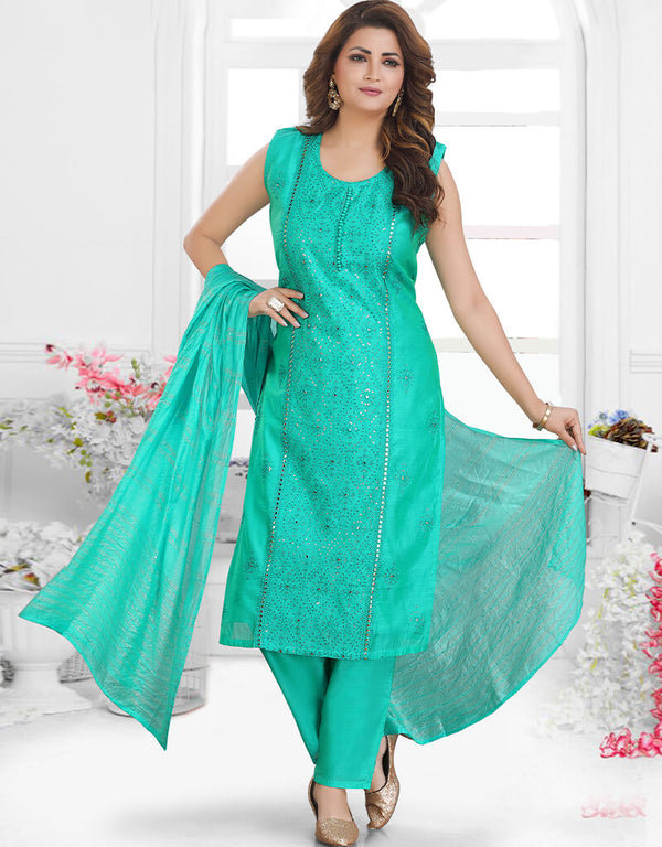 Blue Chanderi Silk Pant Salwar Suit